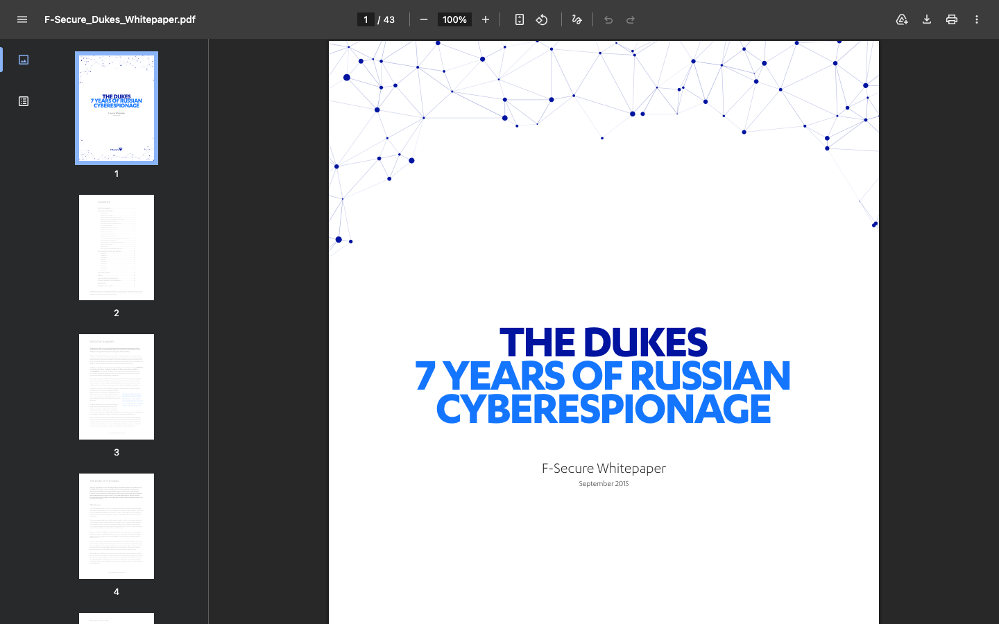 F-Secure whitepaper 'The Dukes: 7 Years of Russian Cyberespionage' documenting APT29's long-running use of screensaver file lures for initial access.