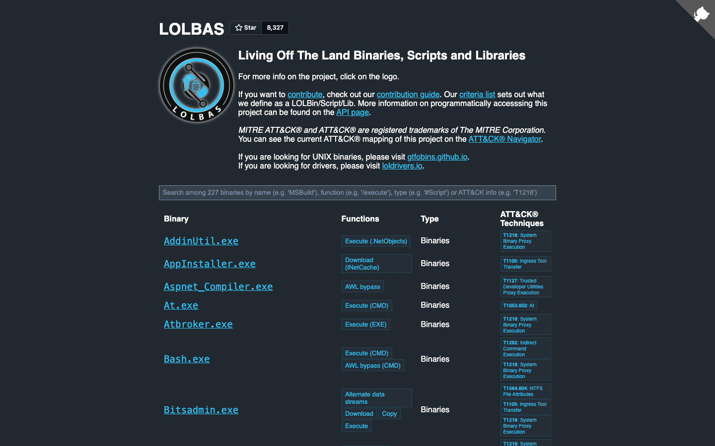 LOLBAS Project — the community catalog of living-off-the-land binaries, scripts, and libraries abused by threat actors including CSVDE.exe for AD data export.