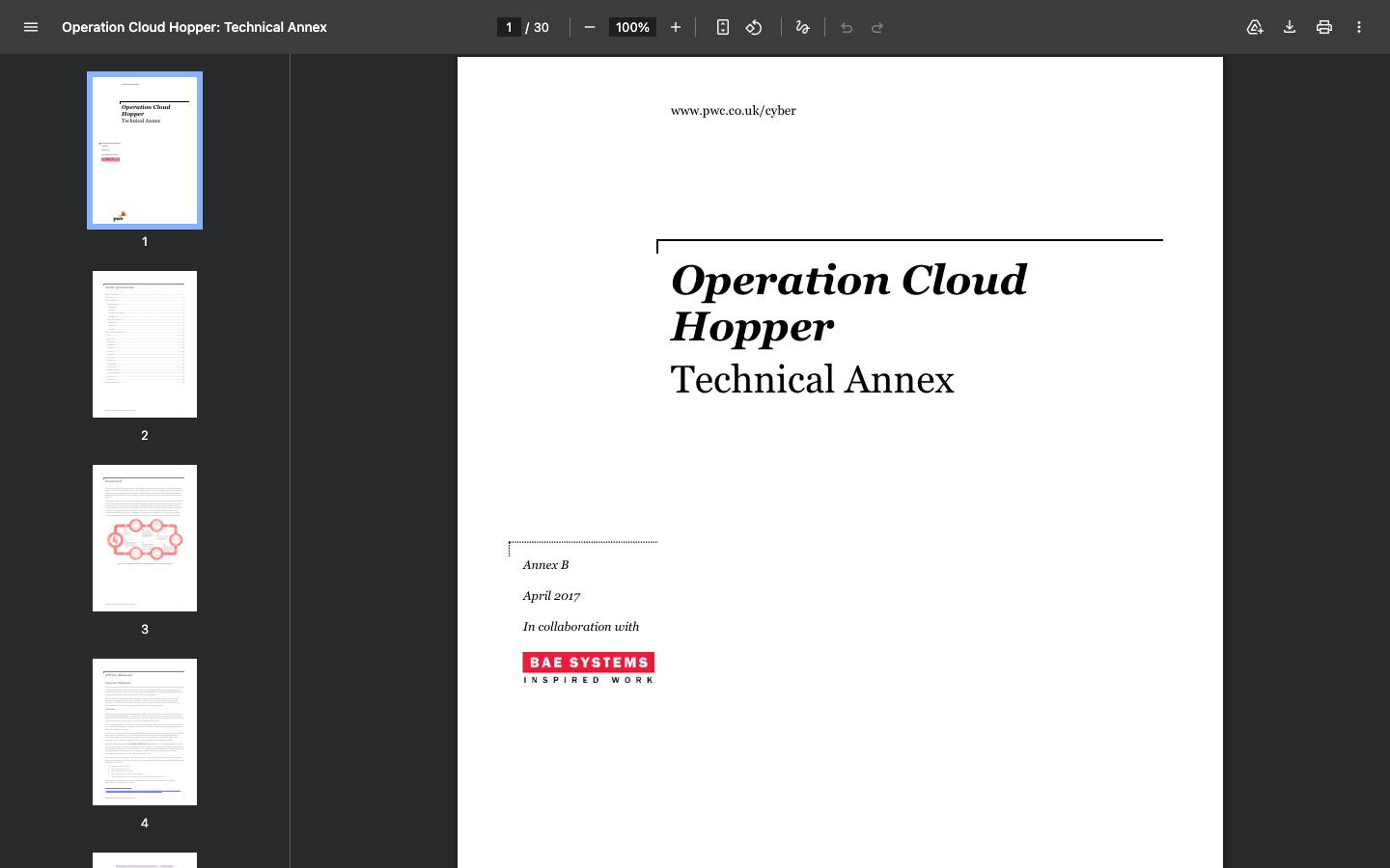 PwC and BAE Systems 'Operation Cloud Hopper' technical annex detailing APT10's systematic use of native Windows tools for Active Directory enumeration.