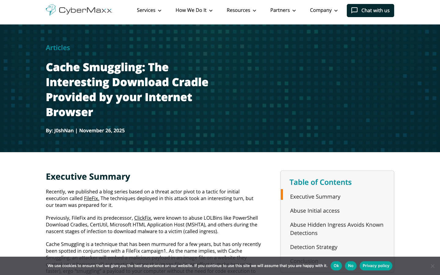 CyberMaxx/BlackSwan research on browser cache smuggling — documenting the download cradle technique that abuses browser image caching for payload staging.