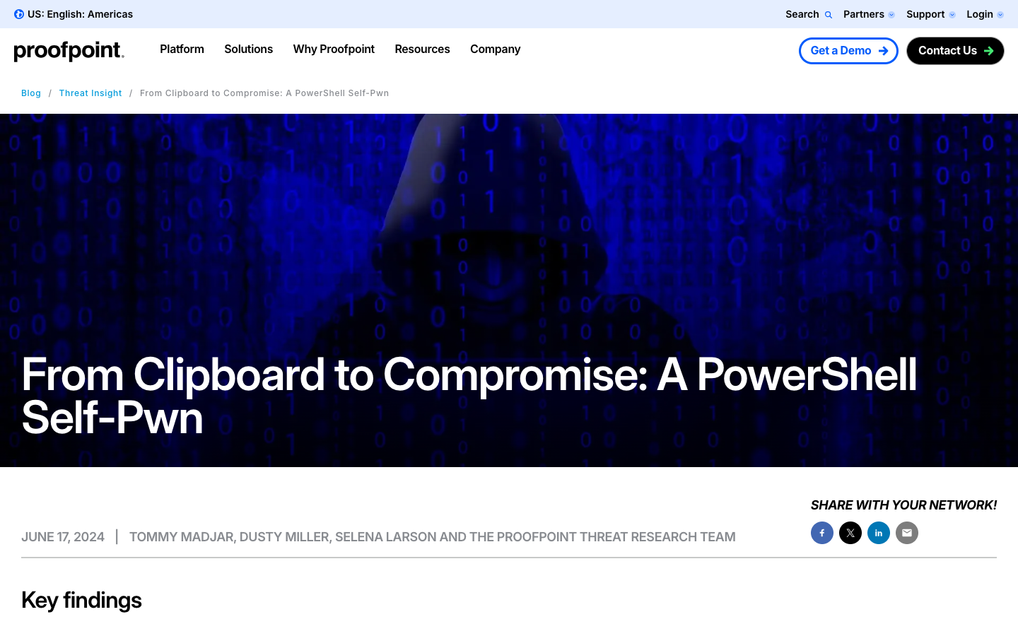 Proofpoint Threat Research — 'From Clipboard to Compromise: A PowerShell Self-Pwn' — documenting the ClickFix social engineering paradigm evolution.