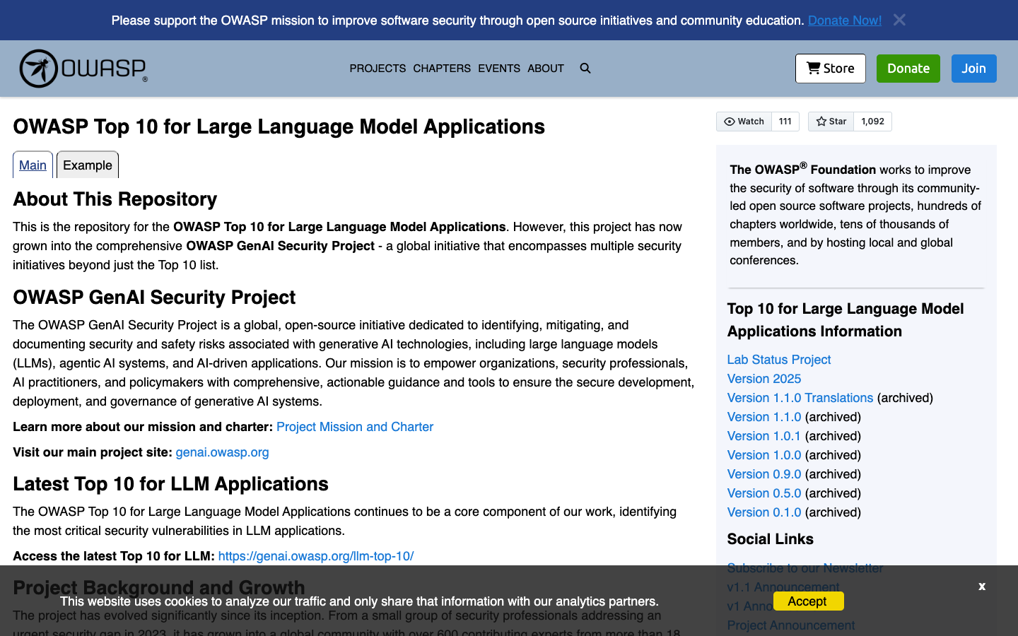 OWASP Top 10 for Large Language Model Applications — the GenAI Security Project identifying prompt injection as the #1 risk for enterprise AI deployments.